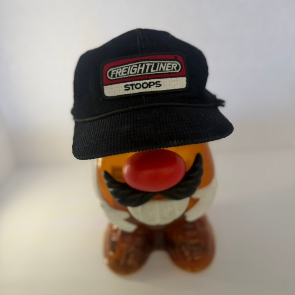 Vintage Freightliner Stoops Corduroy Trucker Hat Black Snapback Rope Cap Mens